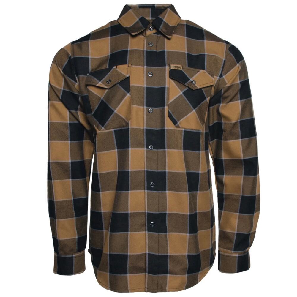 Dixxon Flannel “5 CLICKS OUT” Flannel Shirt, Black & Gold, Men’s Medium